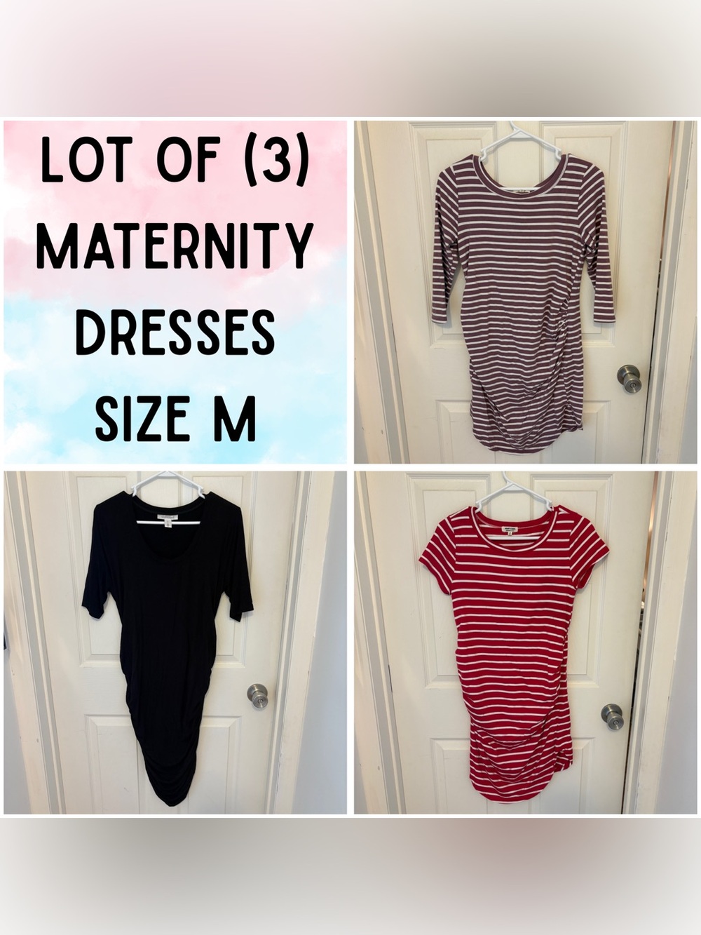 Lot of (3) Casual, Stretchy Maternity Dresses - Size Medium